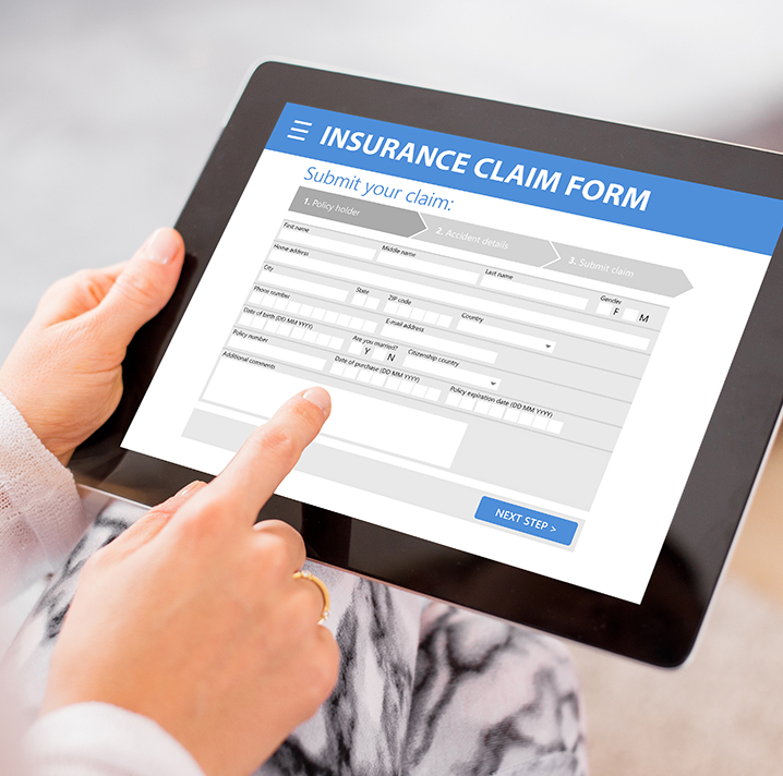 Insurance claim form on tablet